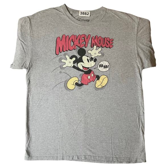 Disney Men T-shirt size L Short Sleeve Stretchy Mickey Mouse Gray - Picture 1 of 7